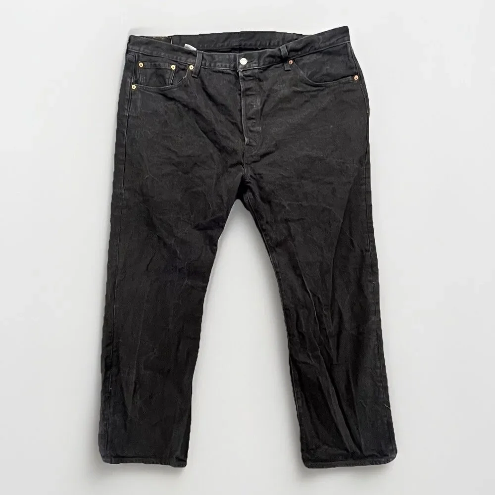 Levis 501 Jeans Mens 44x30 Black Regular Straight Button‎ Fly Dark Denim